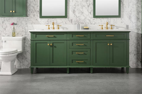 Image of 80" Vogue Green Double Single Sink Vanity Cabinet With Carrara White Quartz Top Wlf2280-Cw-Qz