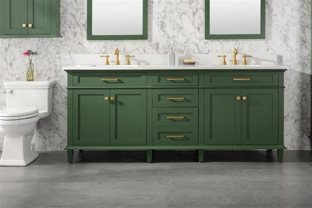 80" Vogue Green Double Single Sink Vanity Cabinet With Carrara White Quartz Top Wlf2280-Cw-Qz