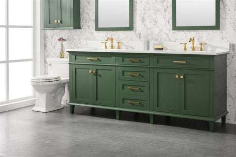 Image of 80" Vogue Green Double Single Sink Vanity Cabinet With Carrara White Quartz Top Wlf2280-Cw-Qz