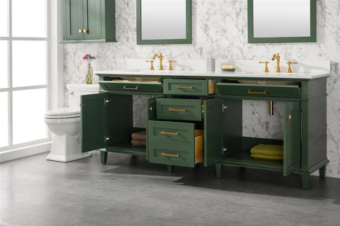 Image of 80" Vogue Green Double Single Sink Vanity Cabinet With Carrara White Quartz Top Wlf2280-Cw-Qz