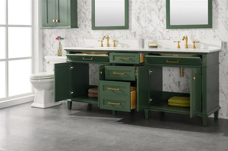 80" Vogue Green Double Single Sink Vanity Cabinet With Carrara White Quartz Top Wlf2280-Cw-Qz