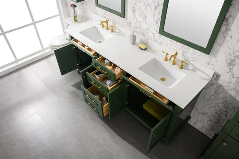 Image of 80" Vogue Green Double Single Sink Vanity Cabinet With Carrara White Quartz Top Wlf2280-Cw-Qz