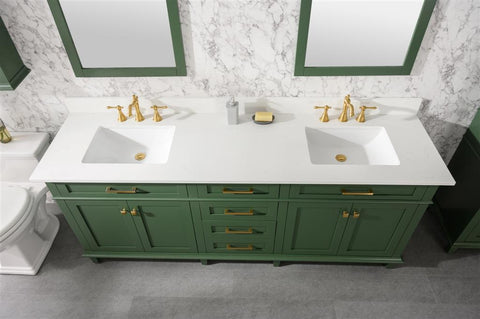 Image of 80" Vogue Green Double Single Sink Vanity Cabinet With Carrara White Quartz Top Wlf2280-Cw-Qz