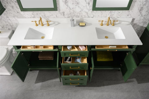 Image of 80" Vogue Green Double Single Sink Vanity Cabinet With Carrara White Quartz Top Wlf2280-Cw-Qz