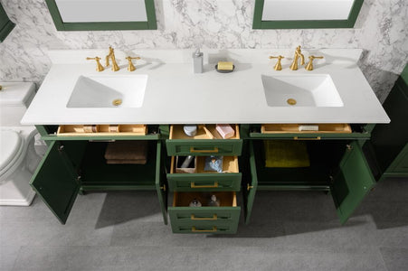 80" Vogue Green Double Single Sink Vanity Cabinet With Carrara White Quartz Top Wlf2280-Cw-Qz