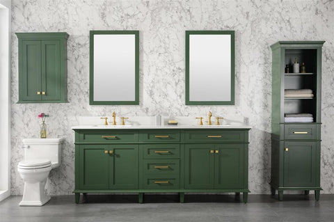 Image of 80" Vogue Green Double Single Sink Vanity Cabinet With Carrara White Quartz Top Wlf2280-Cw-Qz