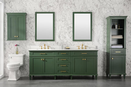 80" Vogue Green Double Single Sink Vanity Cabinet With Carrara White Quartz Top Wlf2280-Cw-Qz