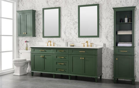 Image of 80" Vogue Green Double Single Sink Vanity Cabinet With Carrara White Quartz Top Wlf2280-Cw-Qz