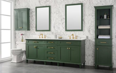 80" Vogue Green Double Single Sink Vanity Cabinet With Carrara White Quartz Top Wlf2280-Cw-Qz