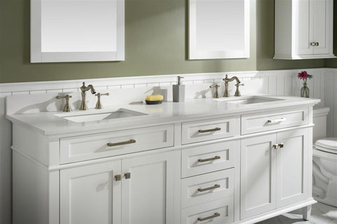 Image of 80" White Double Single Sink Vanity Cabinet With Carrara White Quartz Top Wlf2280-Cw-Qz