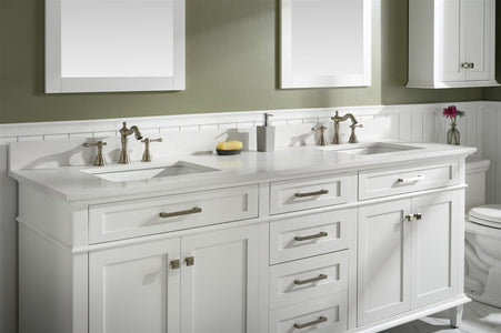 80" White Double Single Sink Vanity Cabinet With Carrara White Quartz Top Wlf2280-Cw-Qz