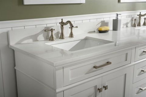 Image of 80" White Double Single Sink Vanity Cabinet With Carrara White Quartz Top Wlf2280-Cw-Qz