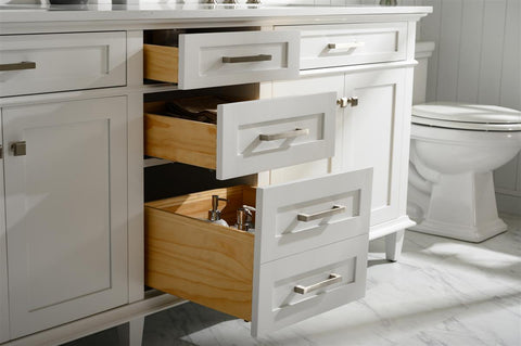 Image of 80" White Double Single Sink Vanity Cabinet With Carrara White Quartz Top Wlf2280-Cw-Qz