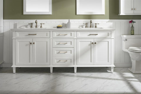 Image of 80" White Double Single Sink Vanity Cabinet With Carrara White Quartz Top Wlf2280-Cw-Qz