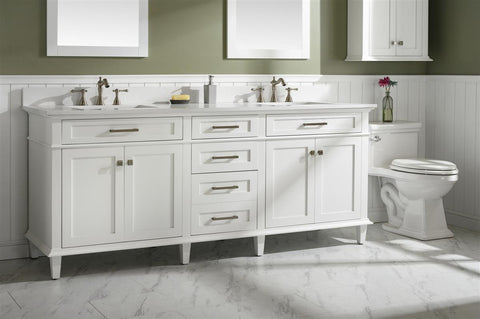 Image of 80" White Double Single Sink Vanity Cabinet With Carrara White Quartz Top Wlf2280-Cw-Qz