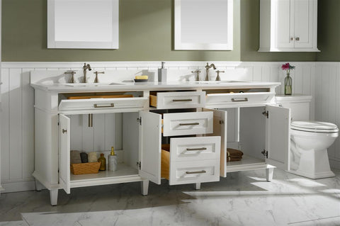 Image of 80" White Double Single Sink Vanity Cabinet With Carrara White Quartz Top Wlf2280-Cw-Qz