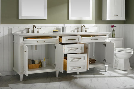 80" White Double Single Sink Vanity Cabinet With Carrara White Quartz Top Wlf2280-Cw-Qz