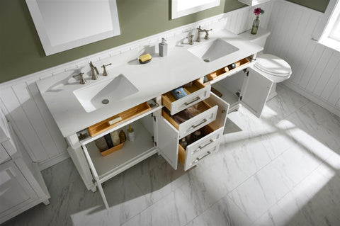 Image of 80" White Double Single Sink Vanity Cabinet With Carrara White Quartz Top Wlf2280-Cw-Qz