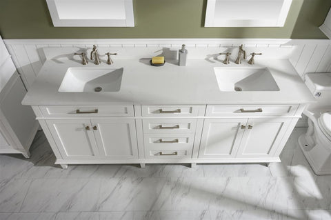 Image of 80" White Double Single Sink Vanity Cabinet With Carrara White Quartz Top Wlf2280-Cw-Qz