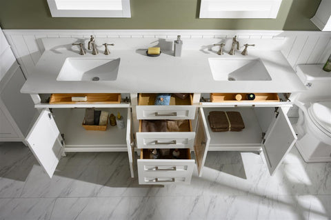 Image of 80" White Double Single Sink Vanity Cabinet With Carrara White Quartz Top Wlf2280-Cw-Qz