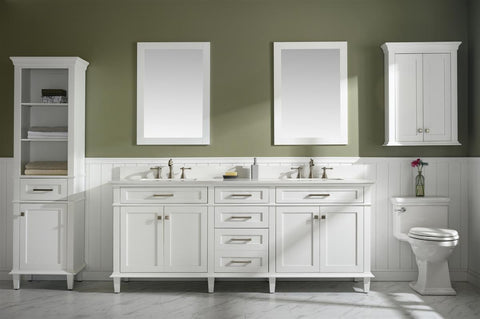 Image of 80" White Double Single Sink Vanity Cabinet With Carrara White Quartz Top Wlf2280-Cw-Qz