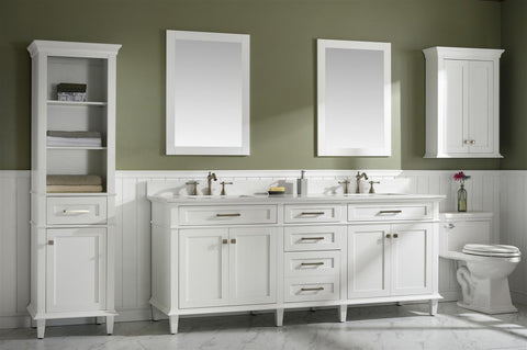 Image of 80" White Double Single Sink Vanity Cabinet With Carrara White Quartz Top Wlf2280-Cw-Qz