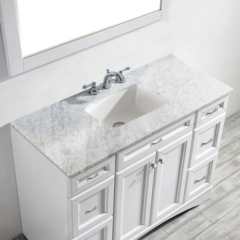 Image of Naples 48" Vanity in White with Carrara White Marble Countertop With Mirror