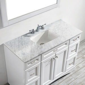 Naples 48" Vanity in White with Carrara White Marble Countertop With Mirror