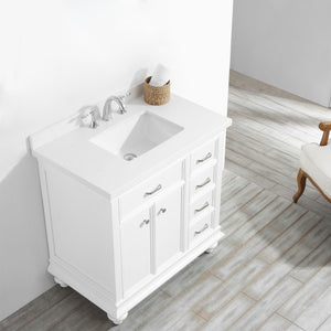 Charlotte 36" Vanity in White with Carrara Quartz Stone Top Without Mirror