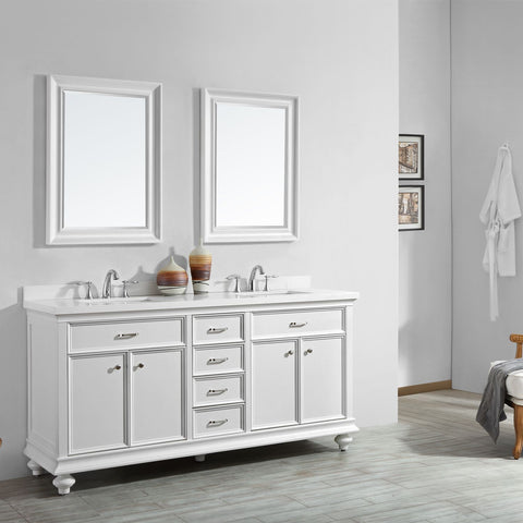 Image of Charlotte 72" Double Vanity in White with Carrara Quartz Stone Top With Mirror