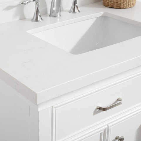 Image of Charlotte 60" Double Vanity in White with Carrara Quartz Stone Top  Without Mirror