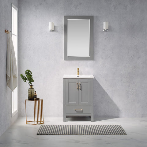 Image of Gela 24" Vanity in Grey with White Drop-In Ceramic Basin With Mirror