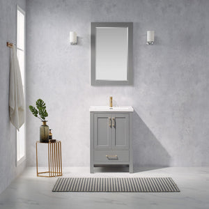 Gela 24" Vanity in Grey with White Drop-In Ceramic Basin With Mirror