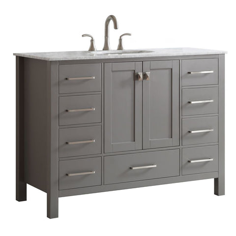 Image of Gela 48" Single Vanity in Grey with Carrara White Marble Countertop Without Mirror