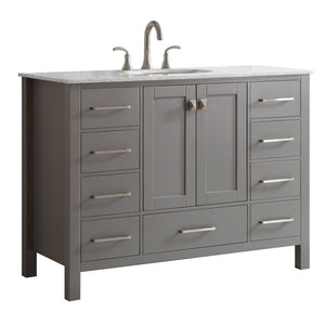 Gela 48" Single Vanity in Grey with Carrara White Marble Countertop Without Mirror