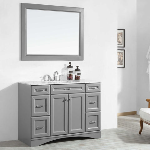 Image of Naples 48" Vanity in Grey with Carrara White Marble Countertop With Mirror