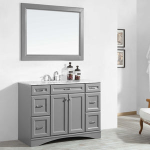 Naples 48" Vanity in Grey with Carrara White Marble Countertop With Mirror