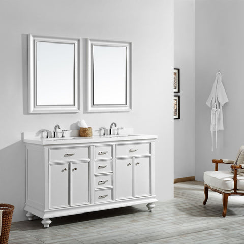 Image of Charlotte 60" Double Vanity in White with Carrara Quartz Stone Top With Mirror