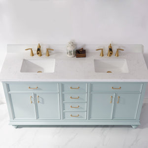 Charlotte 72" Vanity in Finnish Green with Carrara White Composite Stone Countertop Without Mirror