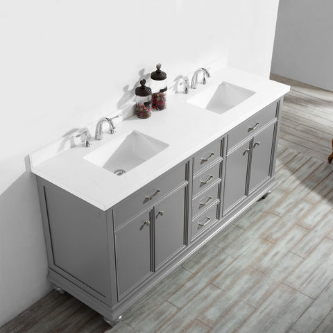 Image of Charlotte 72" Double Vanity in Grey with Carrara Quartz Stone Top Without Mirror