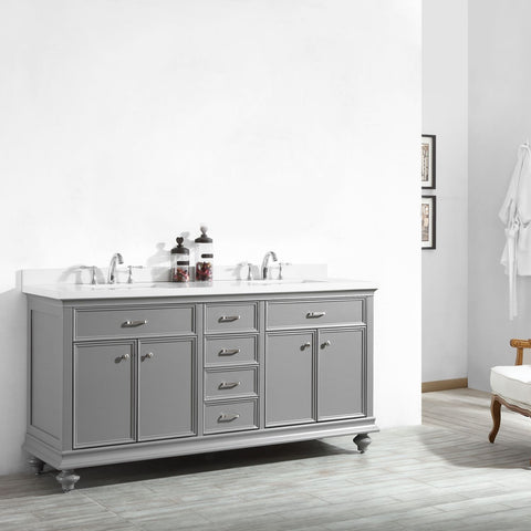 Image of Charlotte 72" Double Vanity in Grey with Carrara Quartz Stone Top Without Mirror