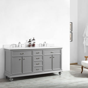 Charlotte 72" Double Vanity in Grey with Carrara Quartz Stone Top Without Mirror