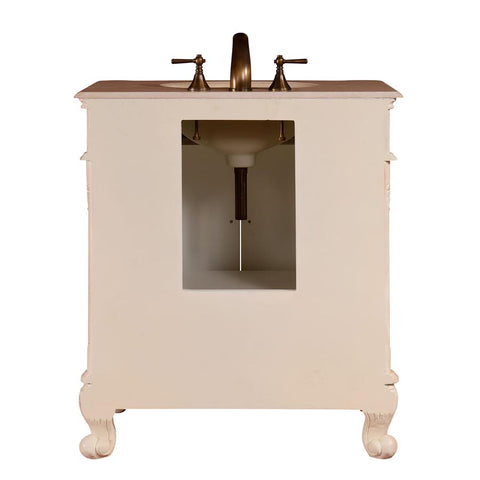 Image of Silkroad Exclusive  32-inch Crema Marfil Marble Top Single Sink Bathroom Vanity - ZY-0250-CM-UWC-32