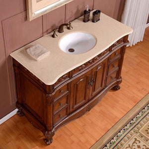 Silkroad Exclusive  48-inch Crema Marfil Marble Top Single Sink Bathroom Vanity - ZY-0250-CM-UWC-48