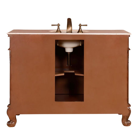 Image of Silkroad Exclusive  48-inch Crema Marfil Marble Top Single Sink Bathroom Vanity - ZY-0250-CM-UWC-48