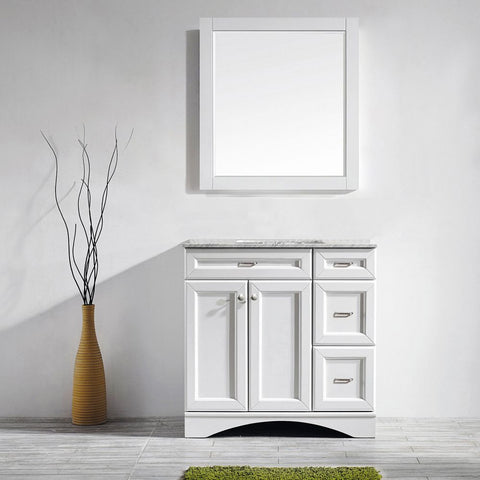 Image of Naples 36" Vanity in White with Carrara White Marble Countertop With Mirror