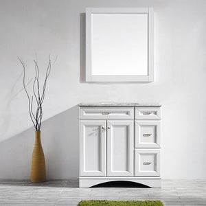 Naples 36" Vanity in White with Carrara White Marble Countertop With Mirror