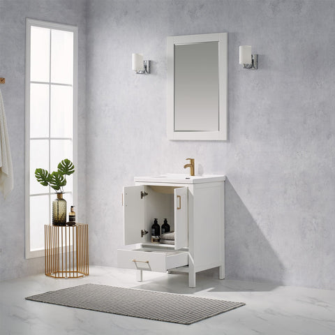 Image of Gela 24" Vanity in White with Drop-In White Ceramic Basin With Mirror