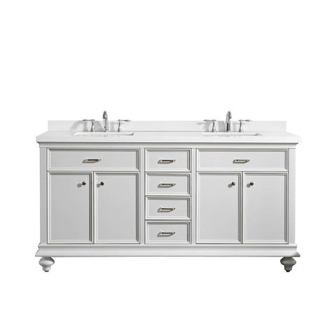 Image of Charlotte 72" Double Vanity in White with Carrara Quartz Stone Top Without Mirror