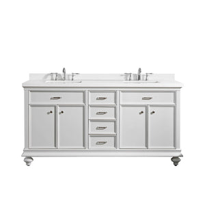 Charlotte 72" Double Vanity in White with Carrara Quartz Stone Top Without Mirror